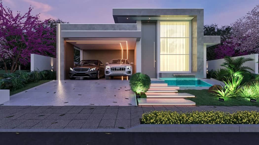 Modelo Contemporâneo — casa moderna com garagem e piscina